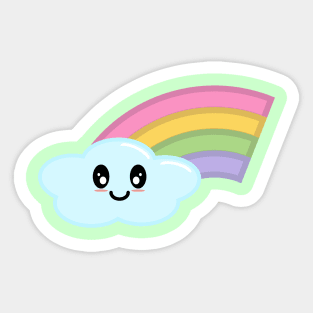 Kawaii Cute Happy Rainbow in Green Sticker